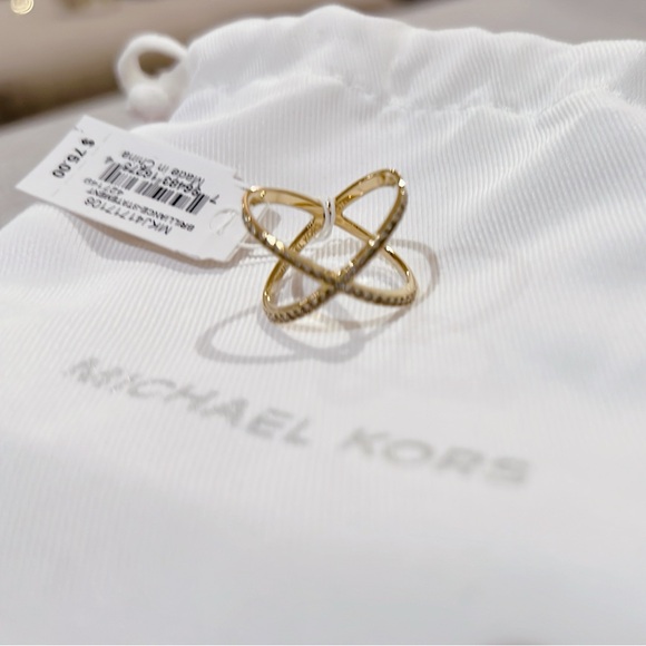 Michael Kors Gold Tone Steel Criss-Cross Clear Pave Crystal Ring - Picture 8 of 12